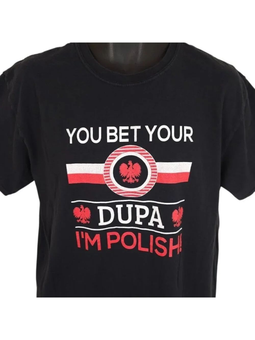 Poland T Shirt Mens Size Large Black You Bet Your Dupa Im Polish Souvenir Tee